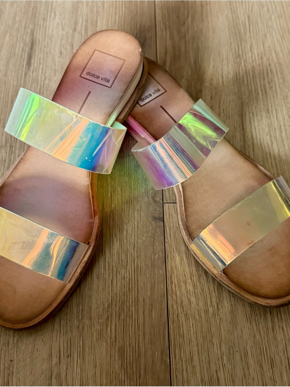 Dolce Vita Iridescent Holographic Slide Sandals - Multi